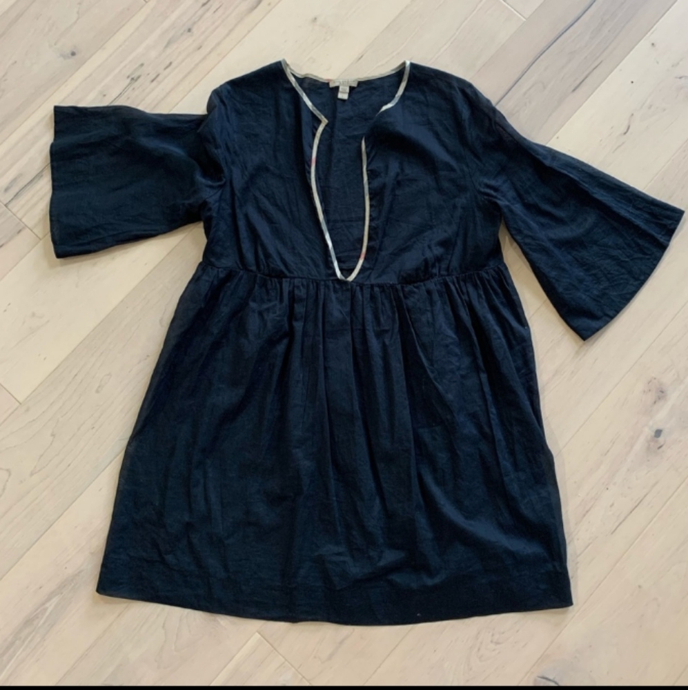 Burberry Brit Navy Sheer Nova Check Trim Beach Coverup Dress Large